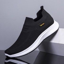 Men's Trendy Solid Sock Shoes, Breathable Woven Knit Slip On Sneakers Running Shoes For Outdoor Walking Running Camping Activities