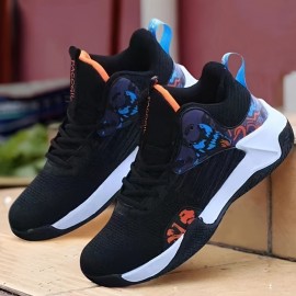 Men's Color Block Trendy Basketball Shoes Non Slip High Top Lace Up Shock Absorption For Outdoor Training Running Campus Competition All Seasons