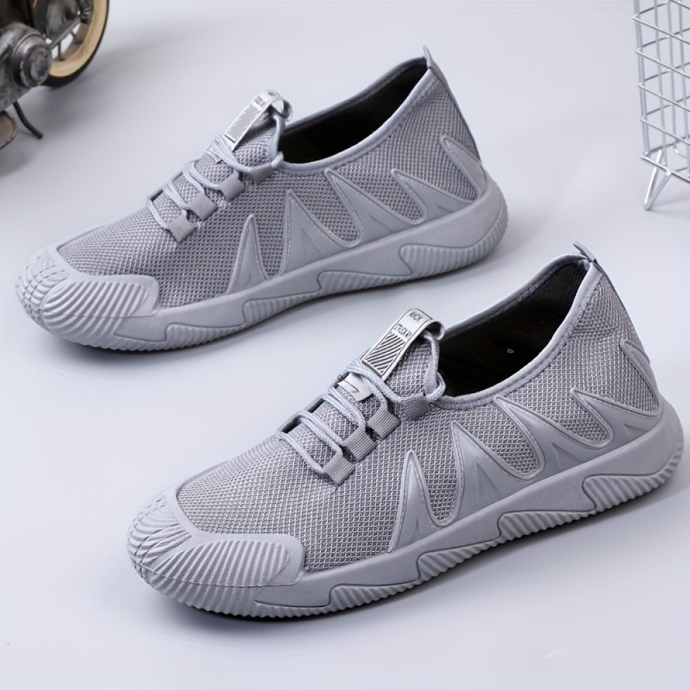 Men's Durable Breathable Sneakers, Slip On With Adjustable Lace Non Slip For Camping Walking