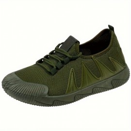 Men's Durable Breathable Sneakers, Slip On With Adjustable Lace Non Slip For Camping Walking