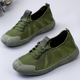 Men's Durable Breathable Sneakers, Slip On With Adjustable Lace Non Slip For Camping Walking