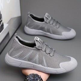 Men's Durable Breathable Sneakers, Slip On With Adjustable Lace Non Slip For Camping Walking