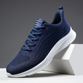 Men's Knitted Breathable Non-slip Running Shoes, Lightweight Lace Up Sneakers