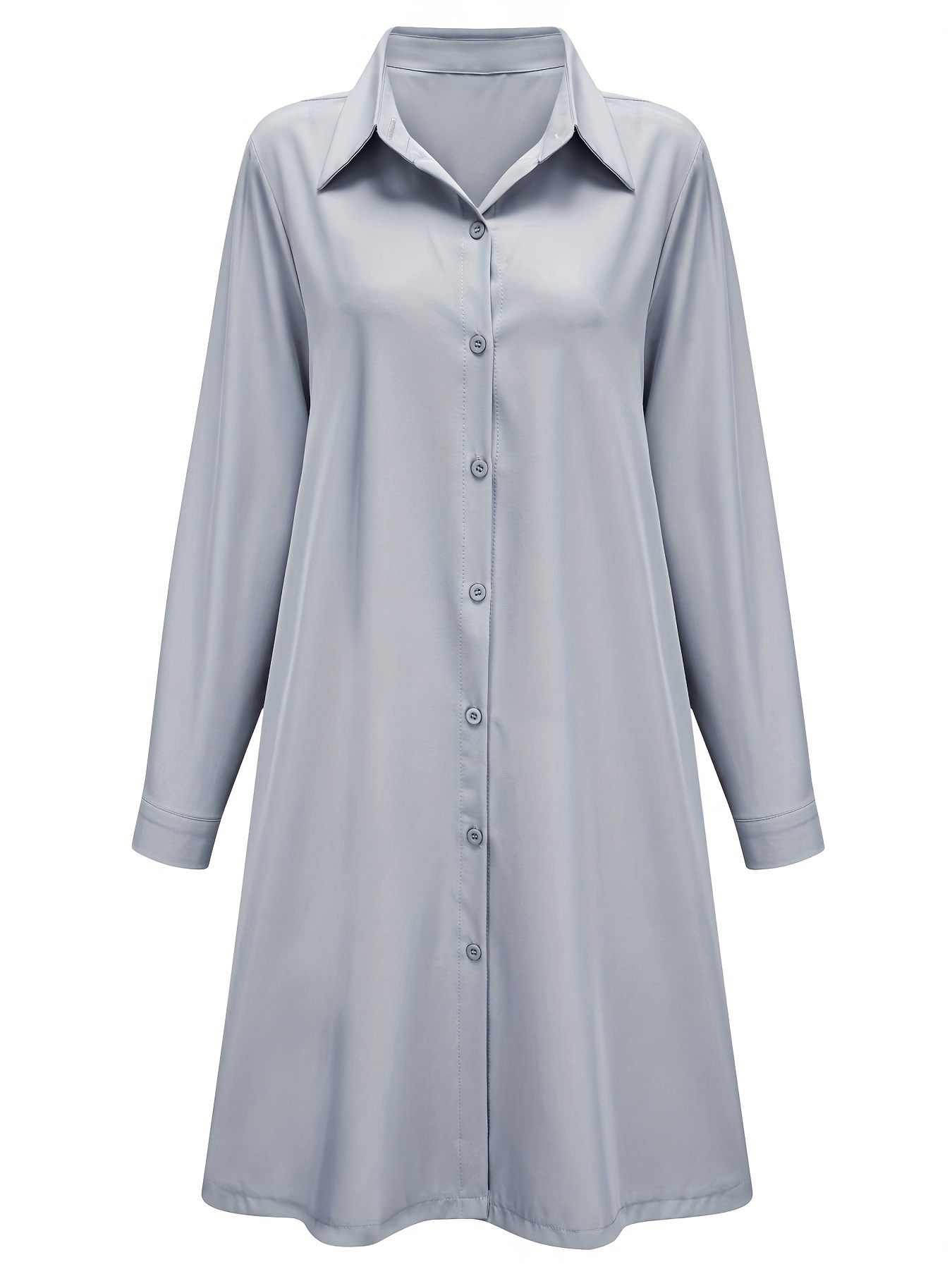 plus size casual dress womens plus solid button up long sleeve turn down collar shirt dress details 1