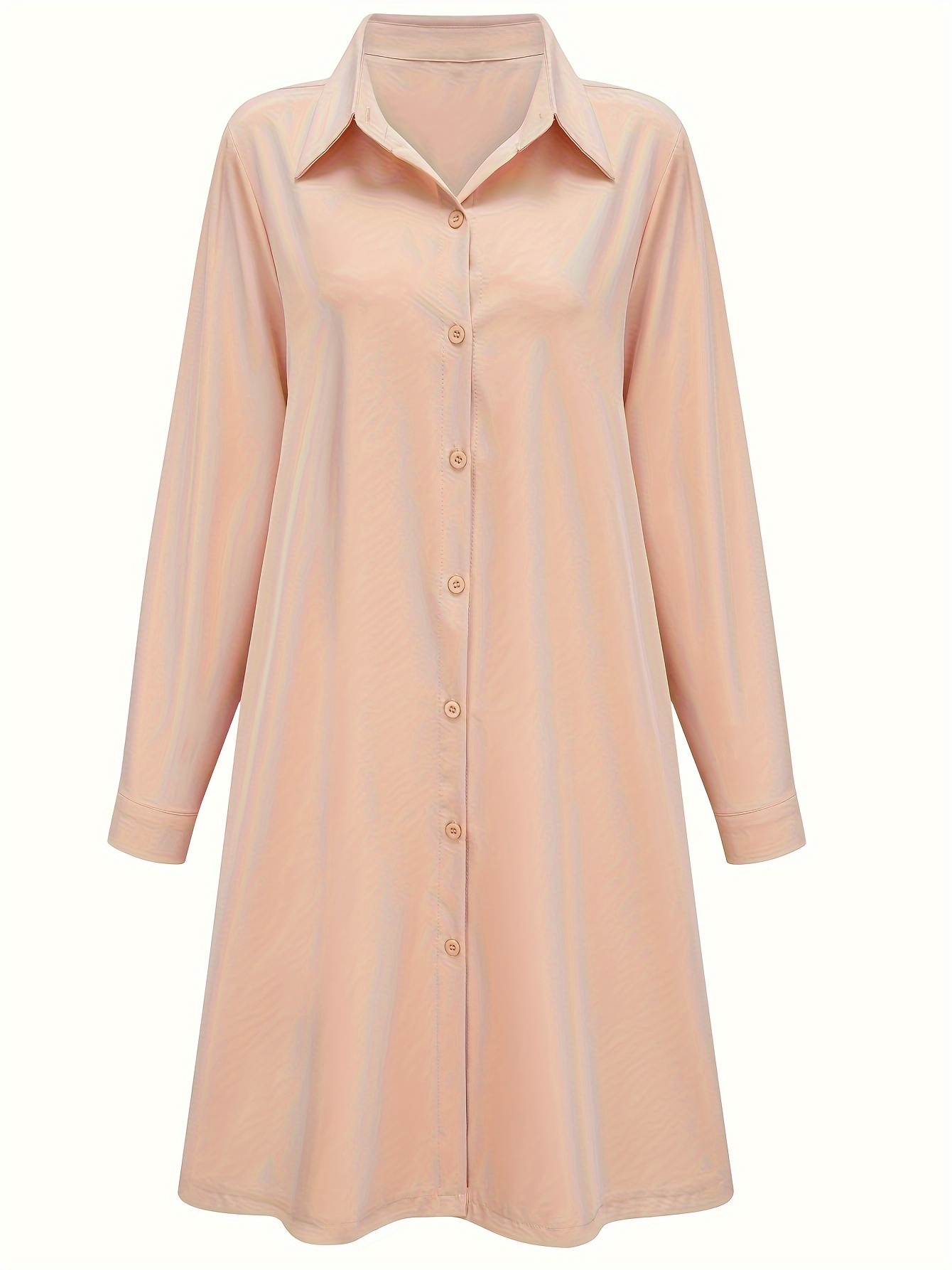 plus size casual dress womens plus solid button up long sleeve turn down collar shirt dress details 5