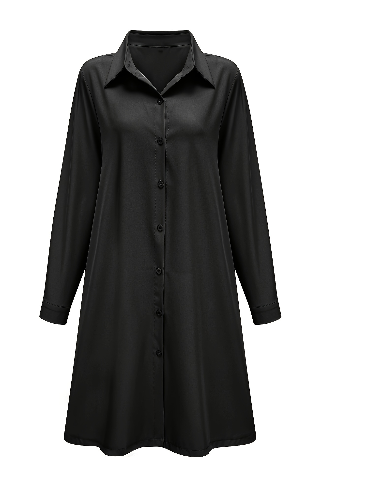 plus size casual dress womens plus solid button up long sleeve turn down collar shirt dress details 9