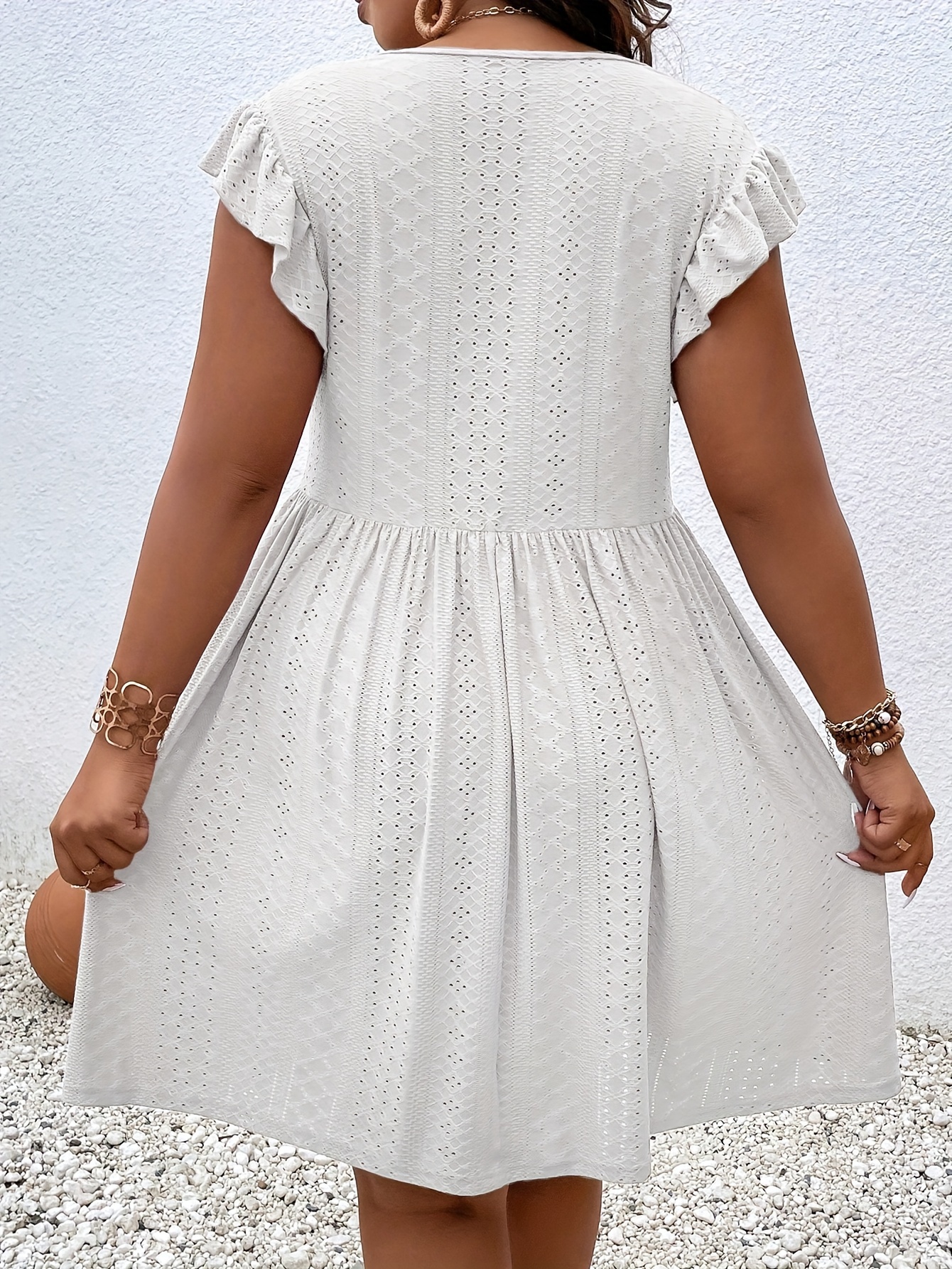 plus size jacquard cross front dress casual eyelet ruffle sleeve dress womens plus size clothing details 7