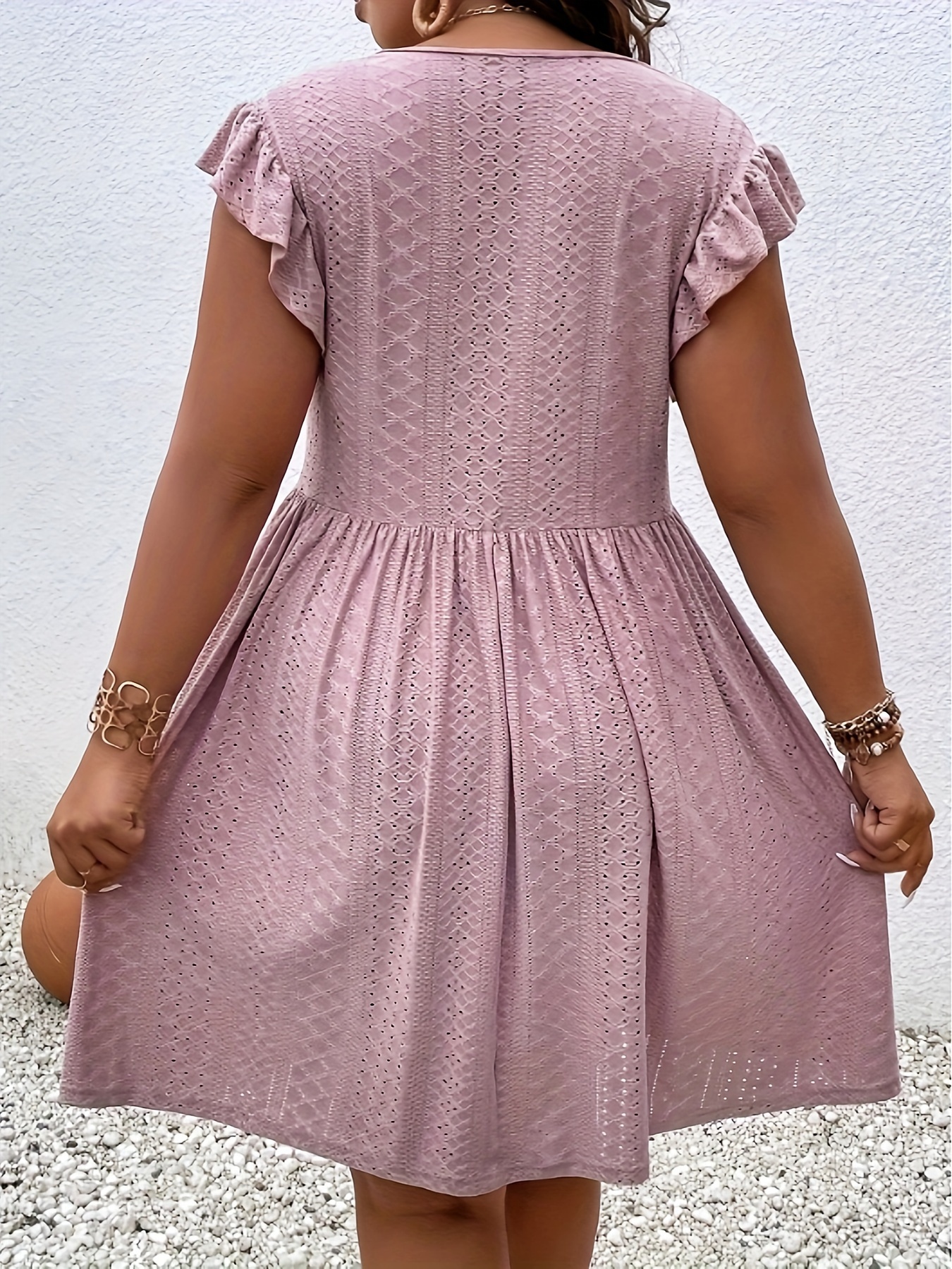 plus size jacquard cross front dress casual eyelet ruffle sleeve dress womens plus size clothing details 18