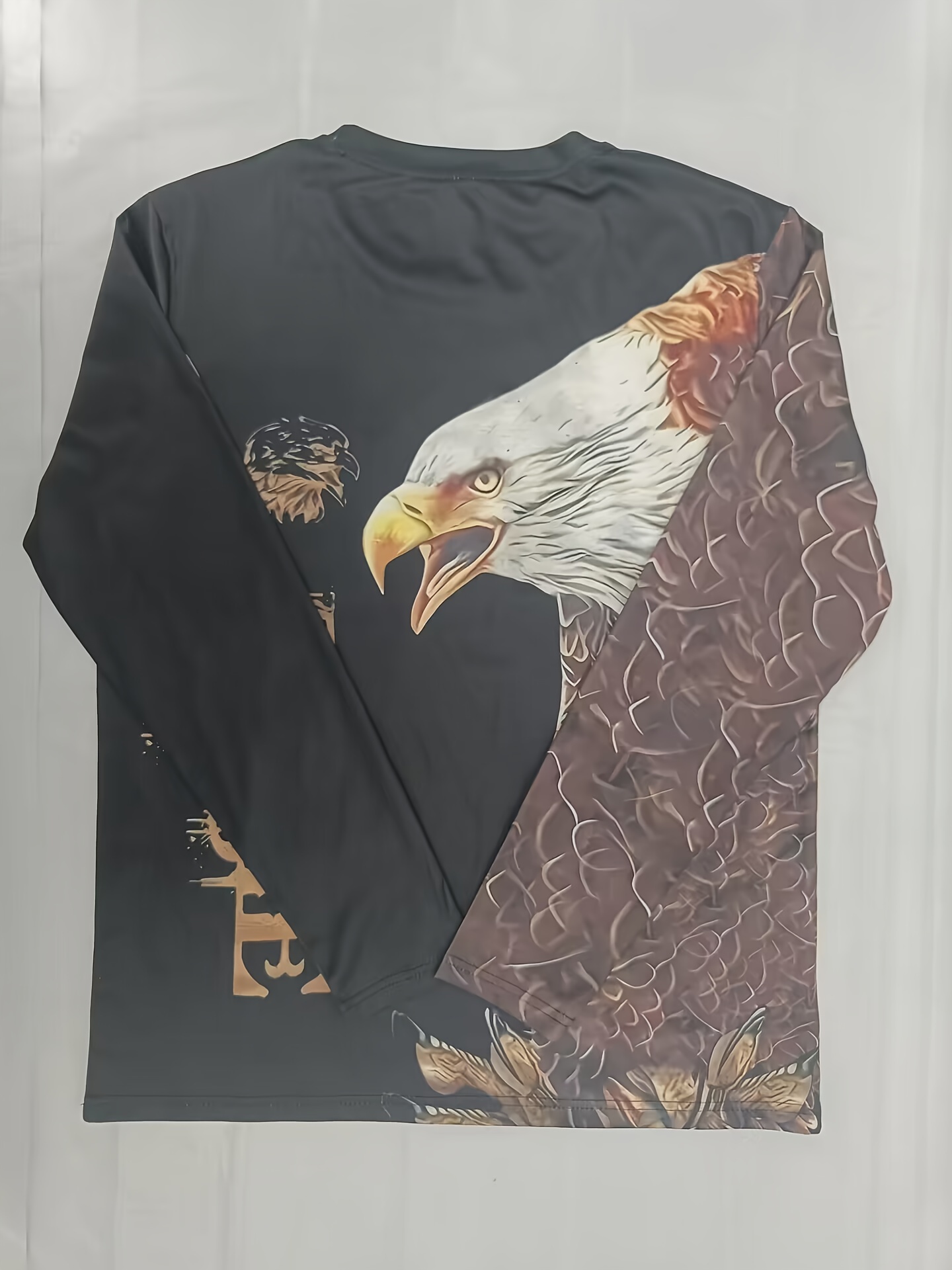 unique eagle pattern print mens graphic design crew neck active t shirt casual comfy long sleeve tshirts mens clothing tops for daily gym workout running details 1