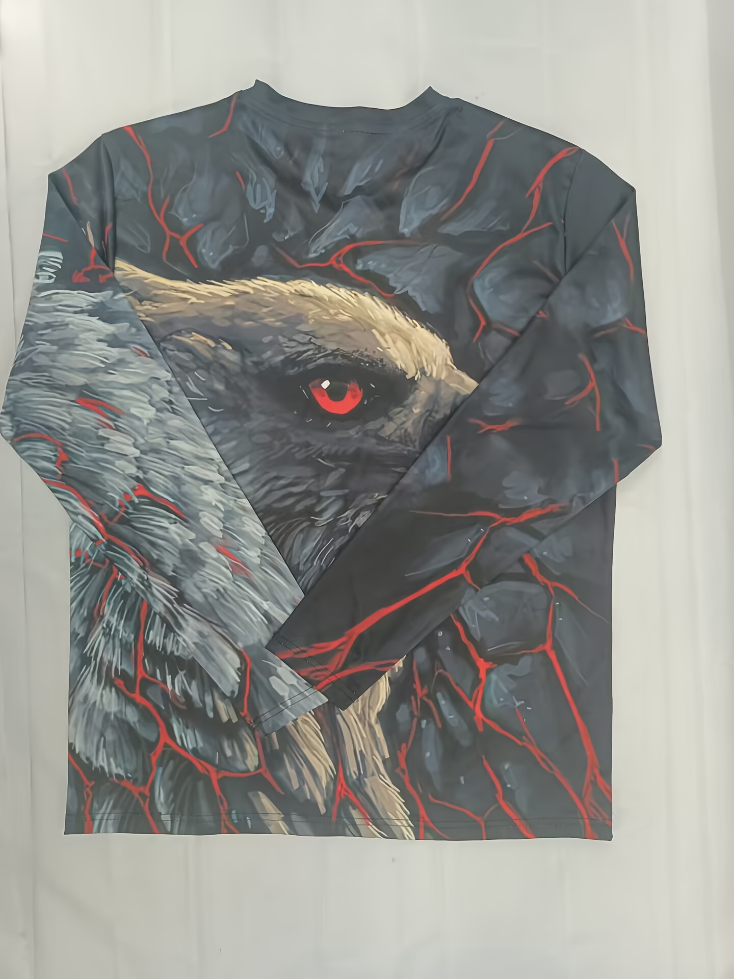 unique eagle pattern print mens graphic design crew neck active t shirt casual comfy long sleeve tshirts mens clothing tops for daily gym workout running details 9