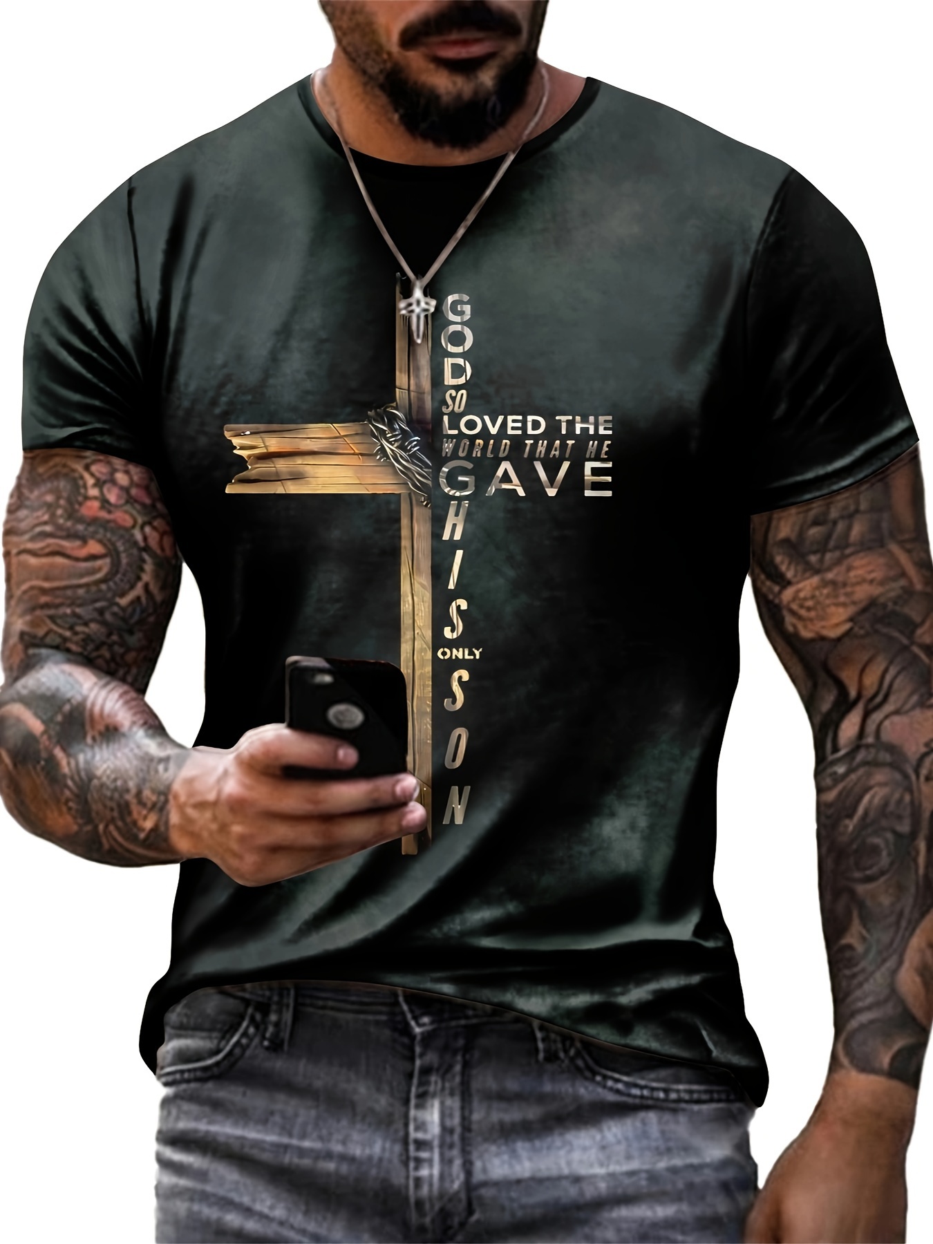 cross print mens graphic design crew neck active t shirt casual comfy tees tshirts for summer mens clothing tops for daily gym workout running mens clothing details 1