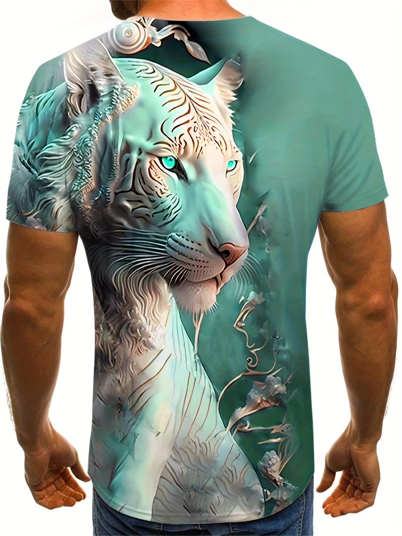 beautiful tiger print mens graphic design crew neck active t shirt casual comfy tees tshirts for summer mens clothing tops for daily gym workout running details 0