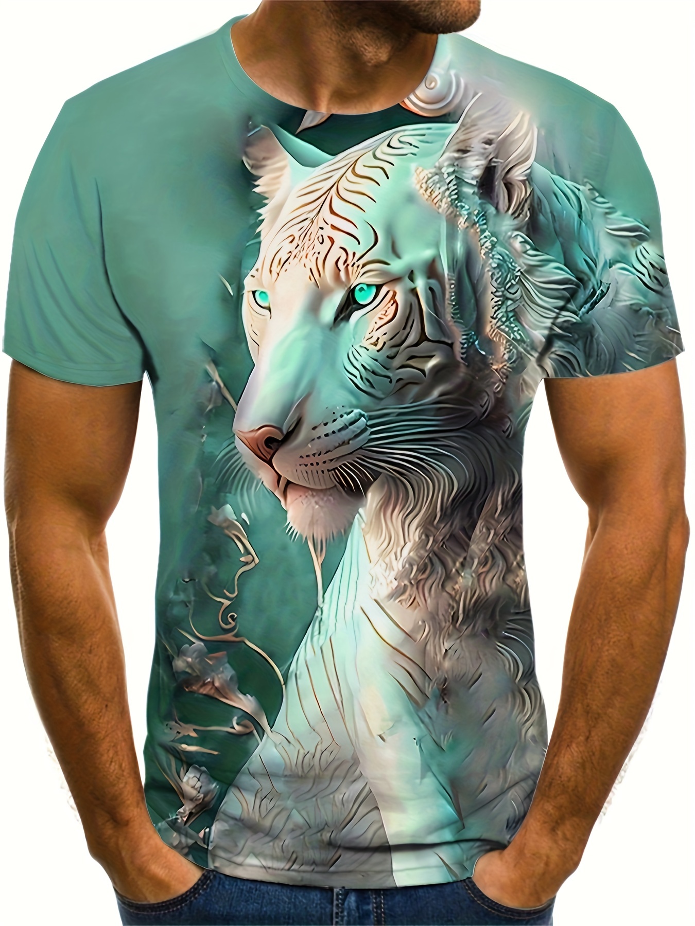 beautiful tiger print mens graphic design crew neck active t shirt casual comfy tees tshirts for summer mens clothing tops for daily gym workout running details 1