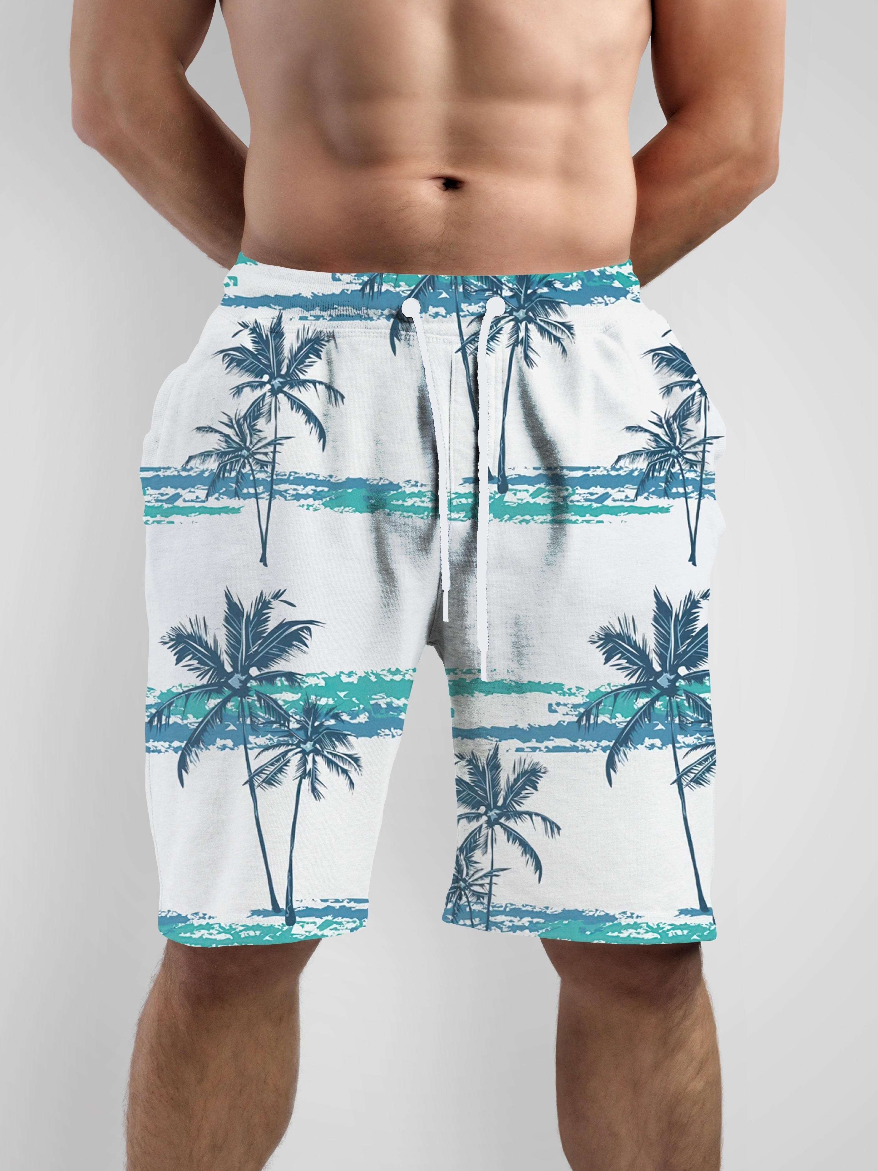 coconut tree 2pcs trendy outfits for men casual crew neck short sleeve t shirt and shorts set for summer mens clothing vacation workout details 3