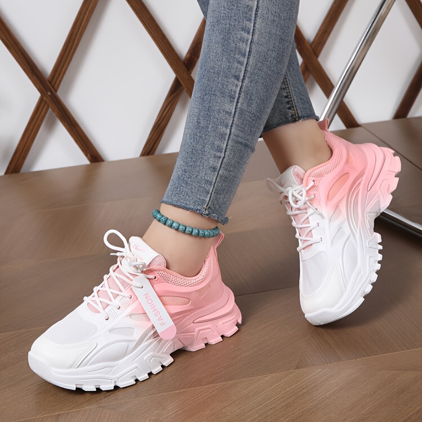 gradient chunky sneakers women s fashion lace low top details 2