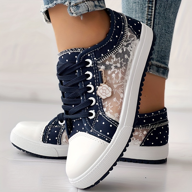 mesh flat sneakers women s casual round toe lace low top details 6