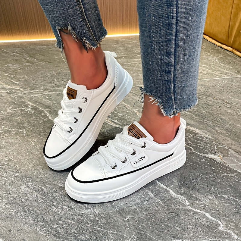 solid color casual sneakers women s lace platform soft sole details 4