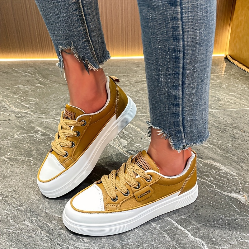 solid color casual sneakers women s lace platform soft sole details 5