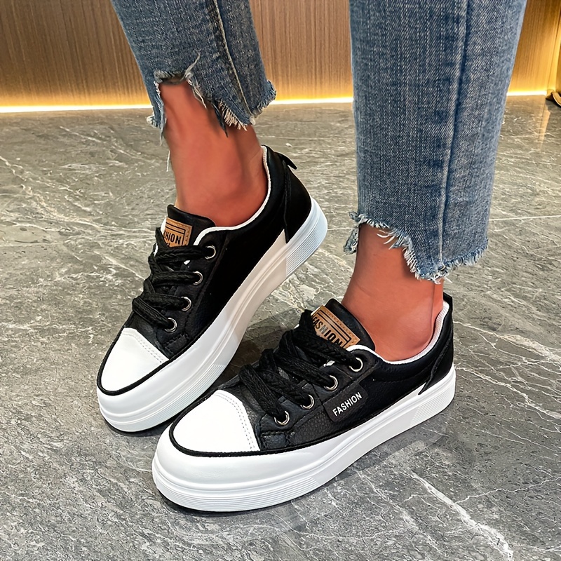 solid color casual sneakers women s lace platform soft sole details 6