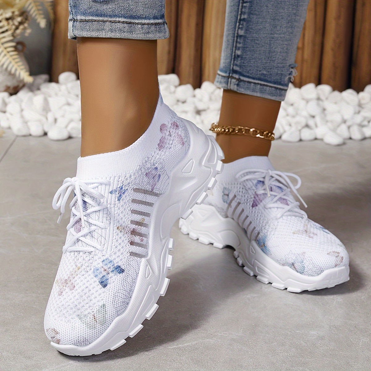 women s butterfly pattern sneakers casual lace outdoor shoes details 1