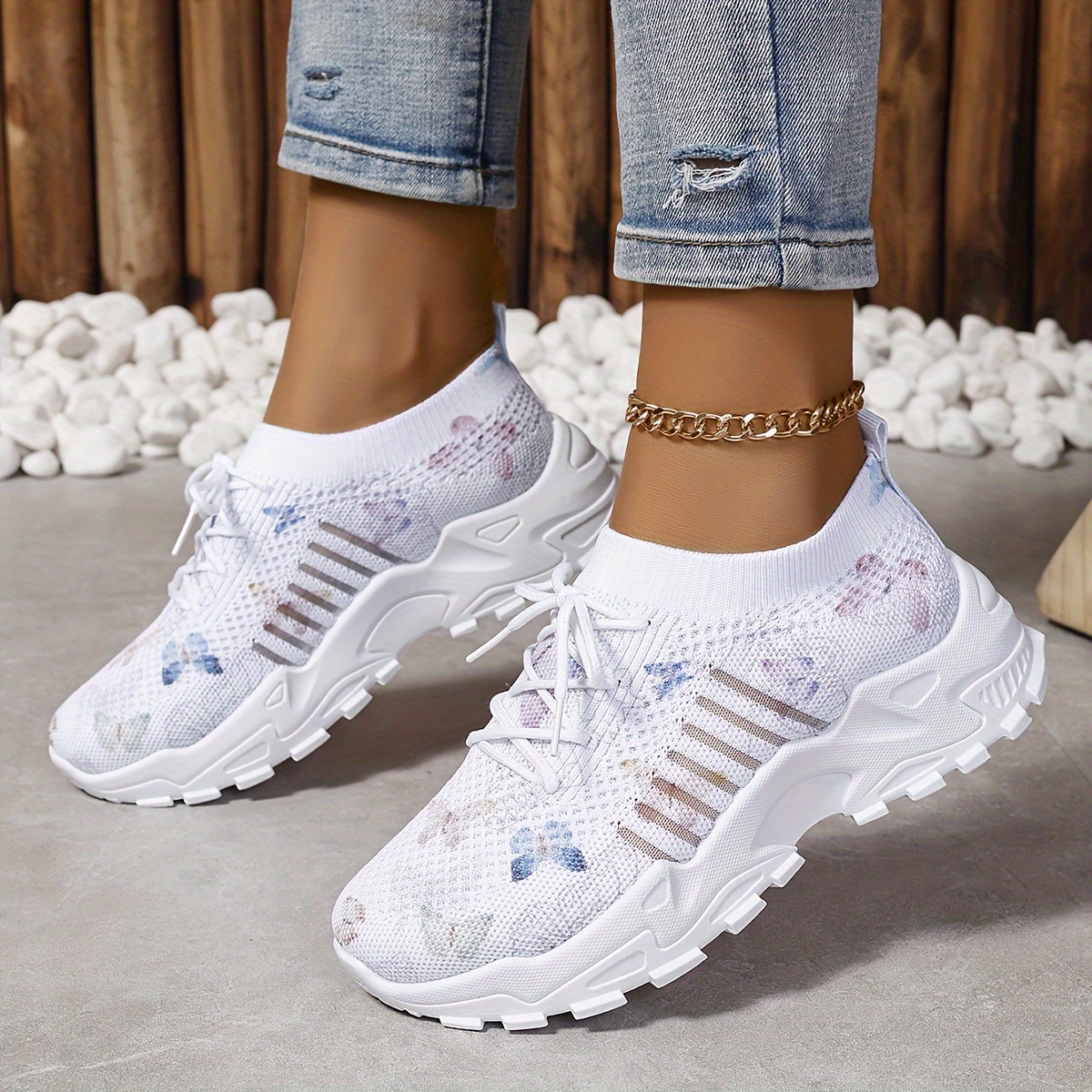 women s butterfly pattern sneakers casual lace outdoor shoes details 2