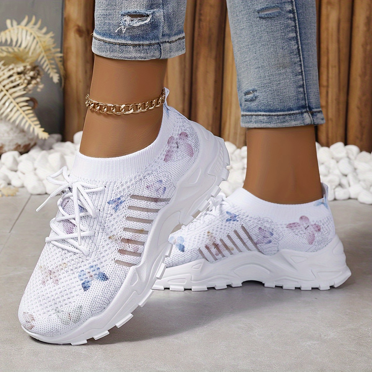 women s butterfly pattern sneakers casual lace outdoor shoes details 4