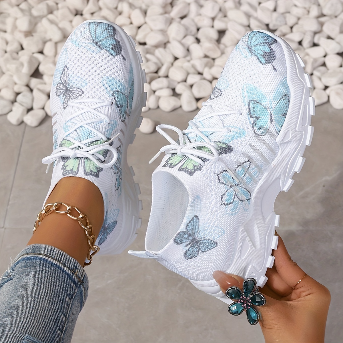 women s butterfly pattern sneakers casual lace outdoor shoes details 5