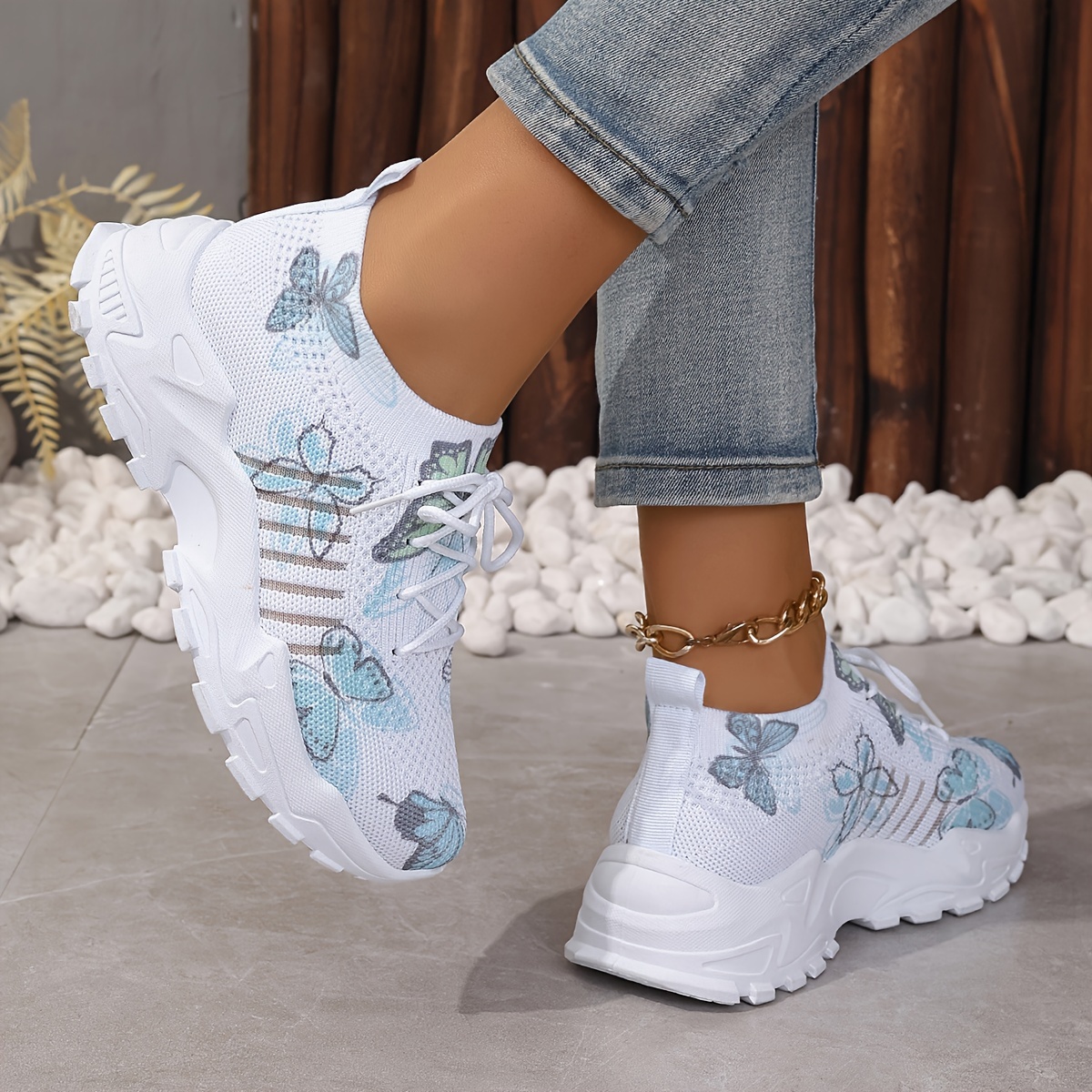 women s butterfly pattern sneakers casual lace outdoor shoes details 8