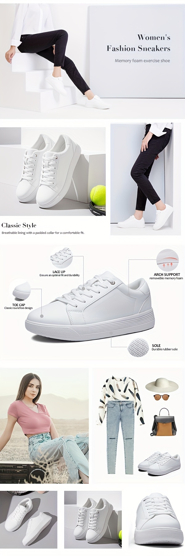 classic fashion sneakers women s lace comfortable soft sole details 0