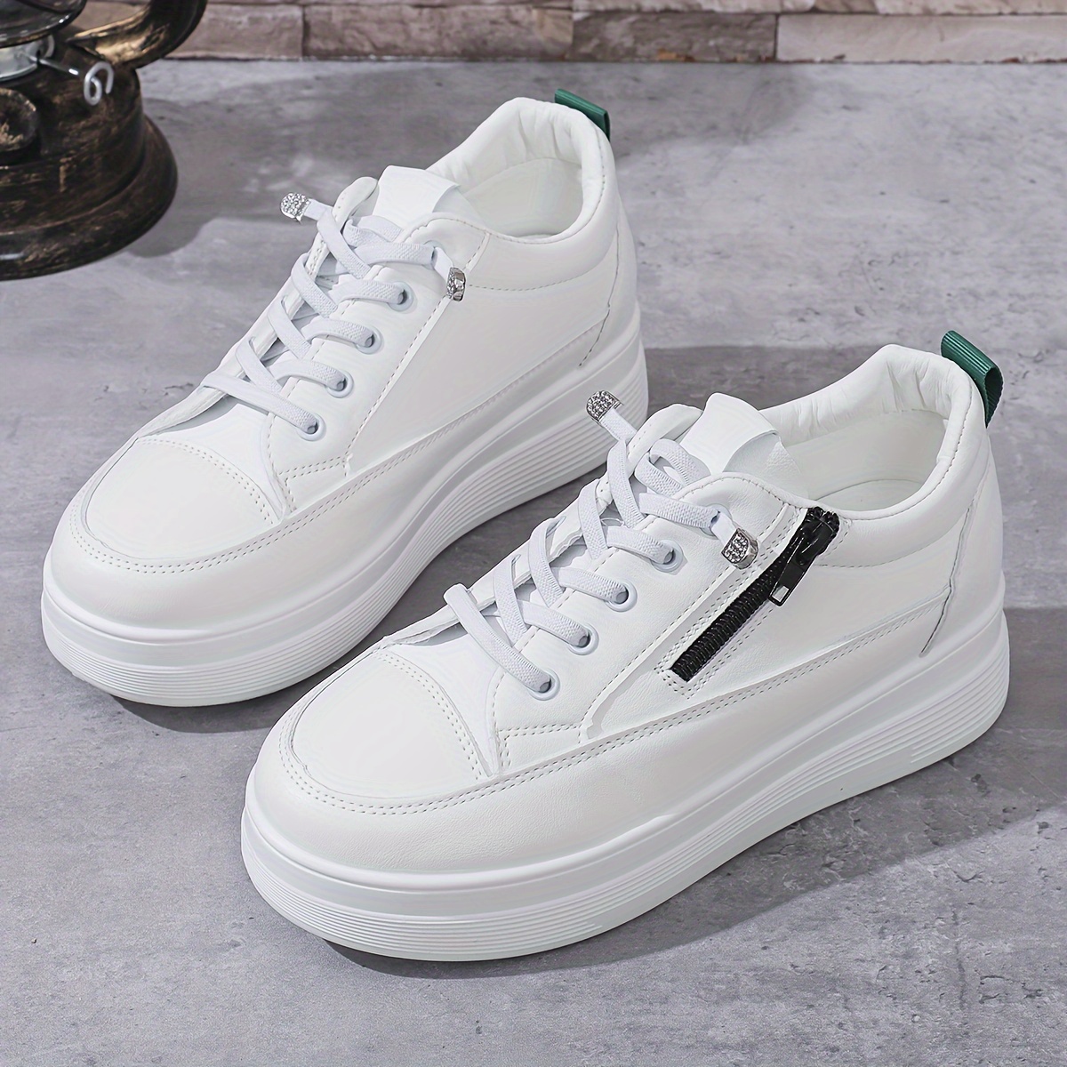 Women s Side Zipper Design Platform Sneakers Fashion Low Top details 2