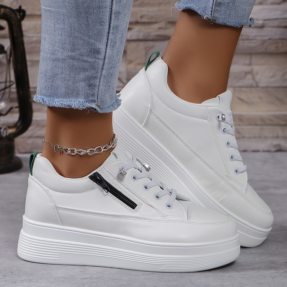 Women s Side Zipper Design Platform Sneakers Fashion Low Top details 5