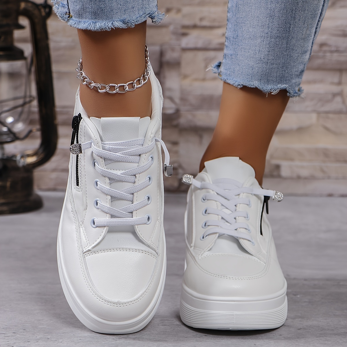 Women s Side Zipper Design Platform Sneakers Fashion Low Top details 6