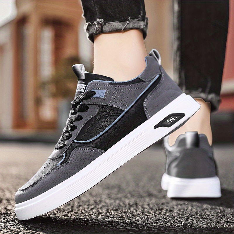 men s lace sneakers skate shoes good grip easy clean pu details 2