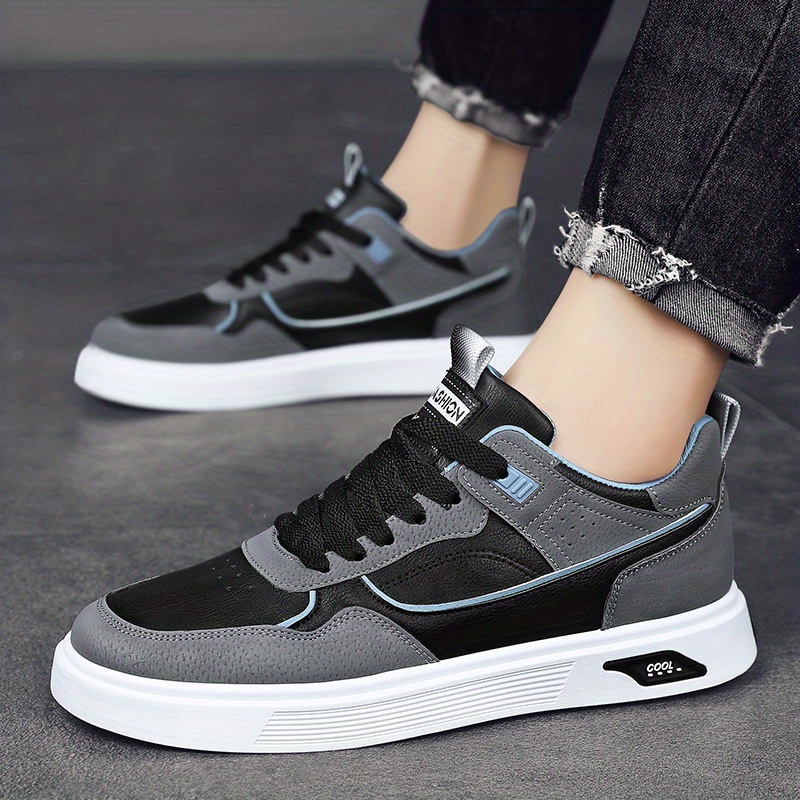 men s lace sneakers skate shoes good grip easy clean pu details 4