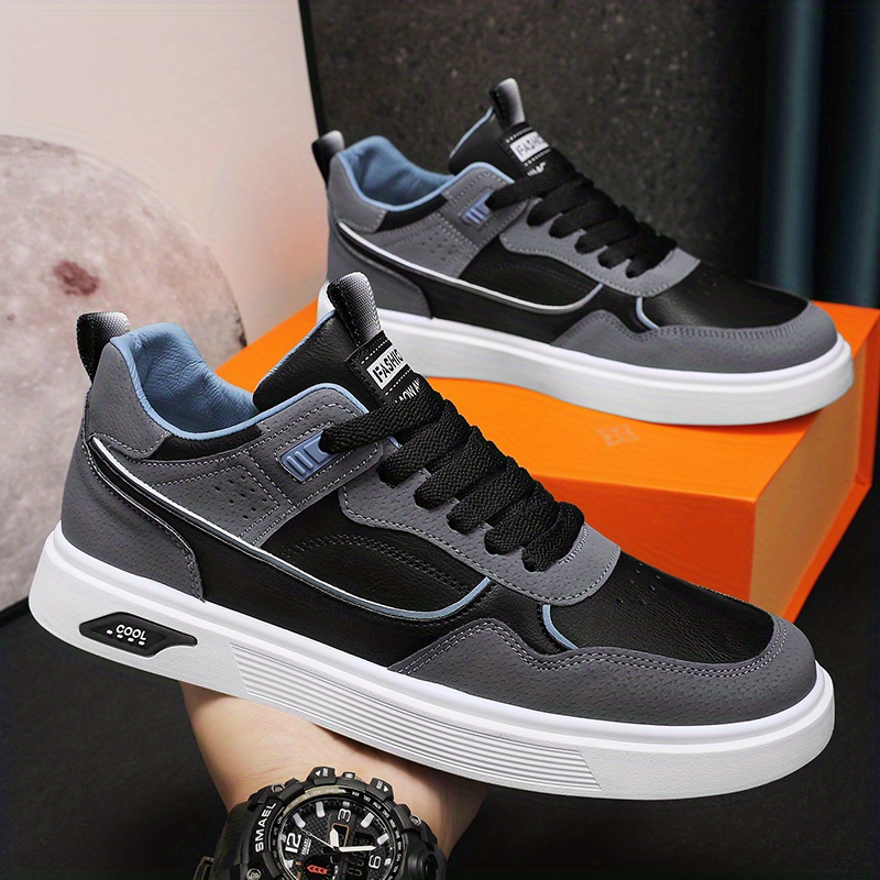 men s lace sneakers skate shoes good grip easy clean pu details 7