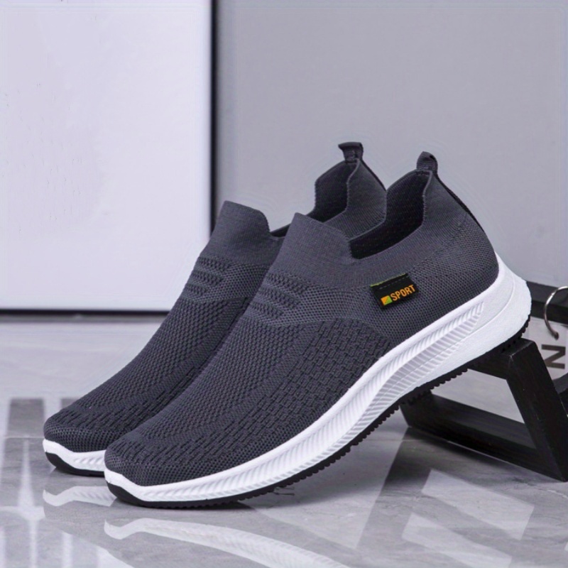 trendy solid sock shoes men s breathable woven knit slip details 0